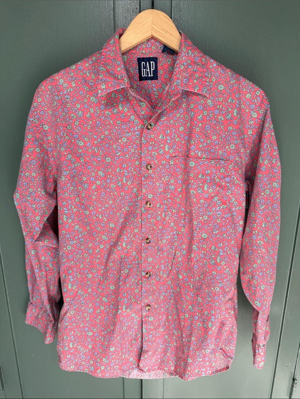 Vintage 90s Gap Ditsy Floral Print Button Down Shirt Long Sleeve Cotton S.🔥